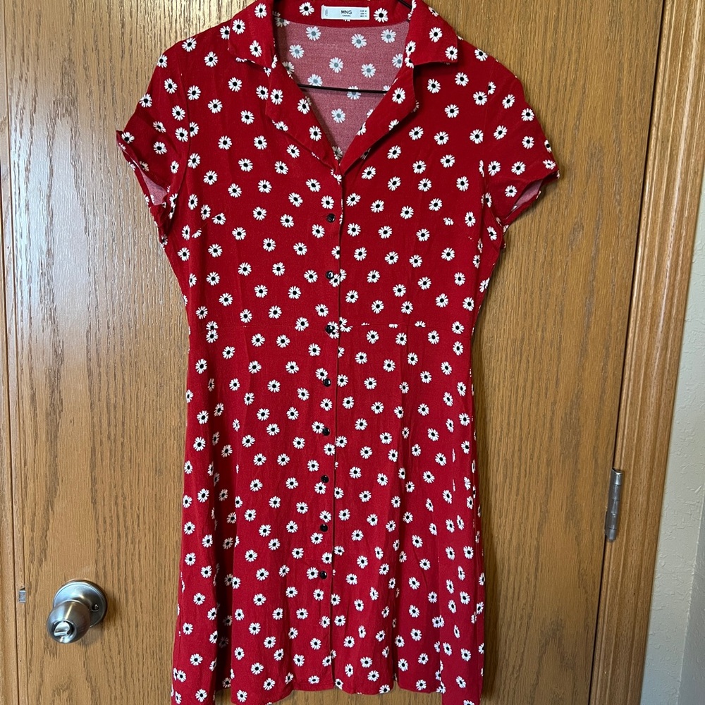 Mango Red Daisy-Print Mini Dress